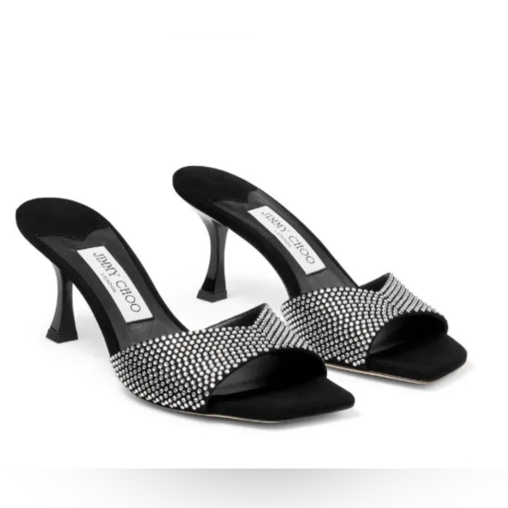 Jimmy Choo Skye 70 Black Suede / Crystal Mule Sandals Size EU 37 / US 7